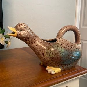 Ceramic Goose or Duck Watering Can Beautiful Colors Gardening